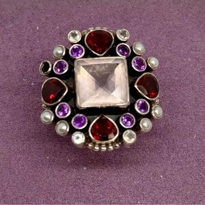 Chunky Vintage Sterling Silver Designer Multigemstone Ring